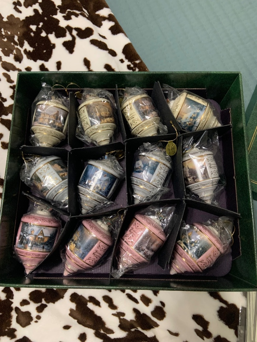 Vintage Thomas Kinkade Bradford Editions Heirloom Glass Christmas Ornaments Set